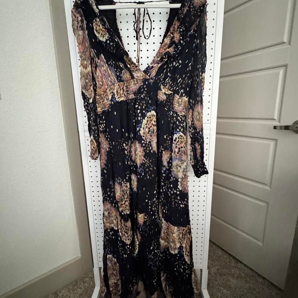 Free People Boho Floral Metallic Maxi Dress XL